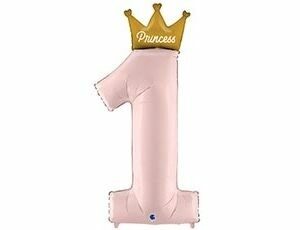 ЦИФРА 1  PRINCESS с короной розовая 46"/110 см